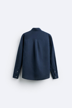 ZARA РУБАШКА ИЗ СМЕСОВОГО ЛЬНА, МОРСКОЙ СИНИЙ