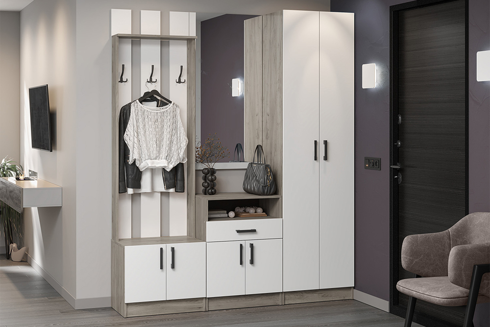 Шкаф Вега ШК-2, Дуб крафт серый, Белый