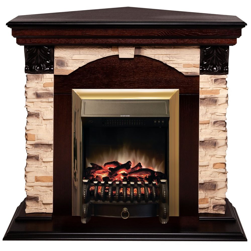 Электрокамин RealFlame Dublin Corner Rock AO античный дуб с очагом Fobos Lux Brass