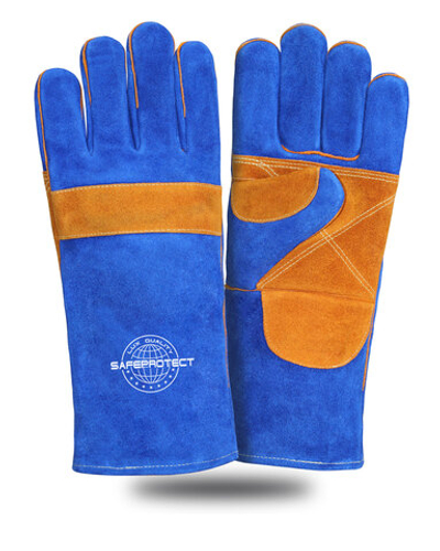 Краги спилковые ХАКАСИЯ усиленные синие (флисовая подкладка) - ПОД ЗАКАЗ