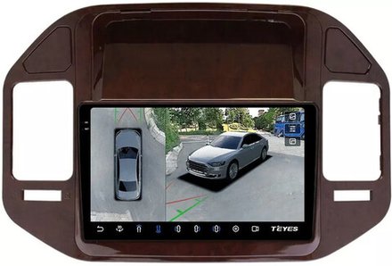 Магнитола для Mitsubishi Pajero 3, Montero 3 1999-2006 (рамка под дерево) - Teyes CC3-2K-360 на Android 10, 2K QLED, 6Гб+128Гб, CarPlay, 4G SIM-слот, 4 камеры в комплекте
