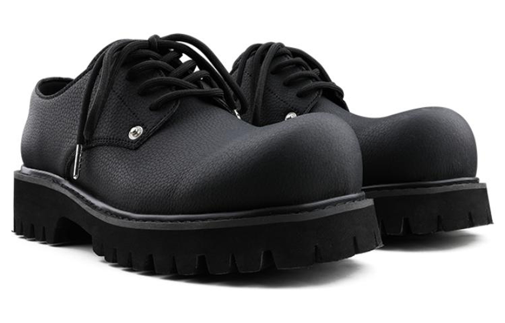 HANQIAORIJI Cow Split Leather Loafers 4.5cm Unisex Black