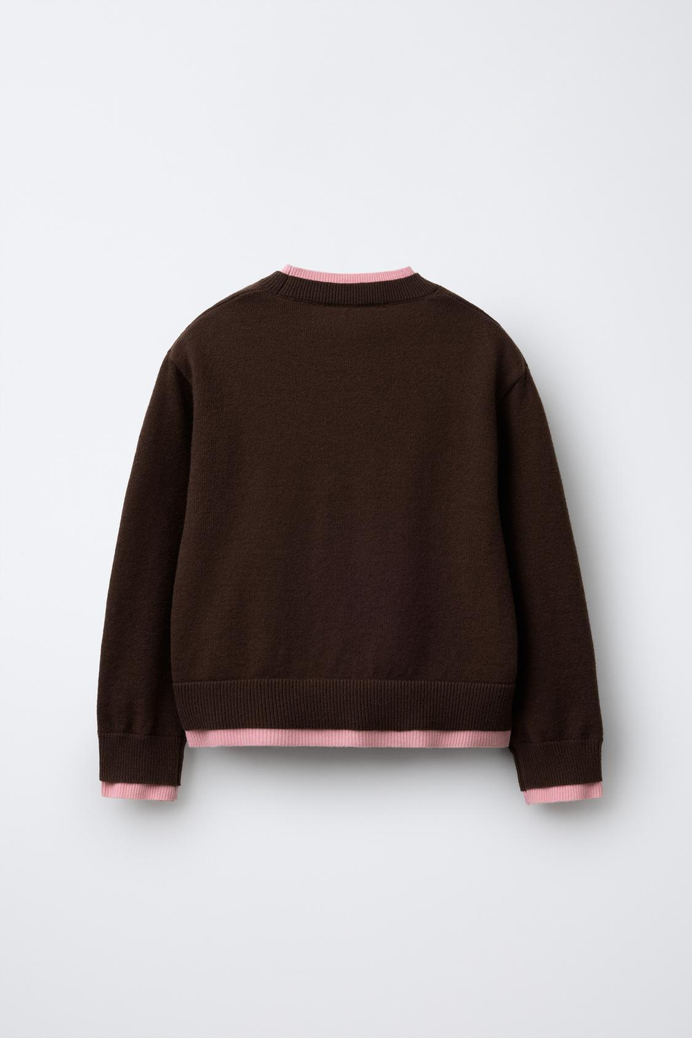 ZARA ТРИКОТАЖНЫЙ ДЖЕМПЕР С ДВУХСЛОЙНОЙ ОТДЕЛКОЙ, КОРИЧНЕВЫЙ