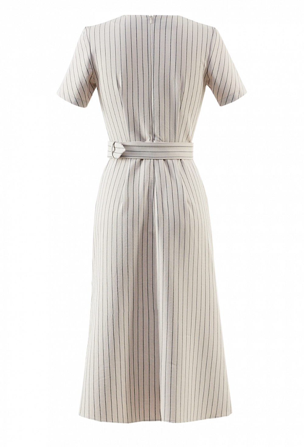 Льняное платье с поясом и коротким рукавом серое 27-01-20 SS