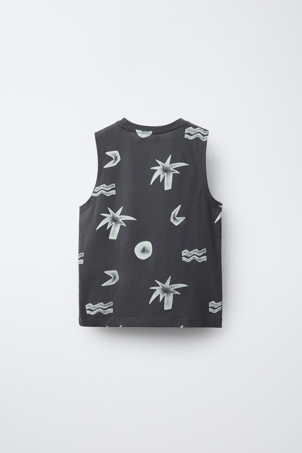 ZARA МАЙКА С ПРИНТОМ «ПАЛЬМЫ», АНТРАЦИТОВО-СЕРЫЙ