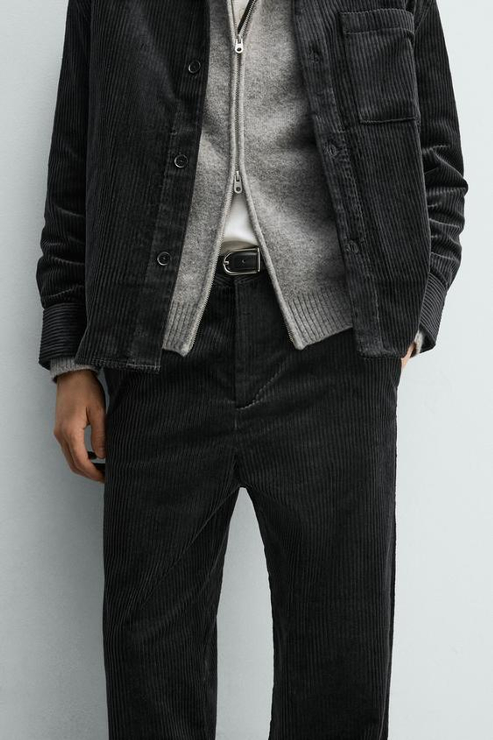 ZARA ВЕЛЬВЕТОВЫЕ БРЮКИ СВОБОДНОГО КРОЯ, ЧЕРНЫЙ