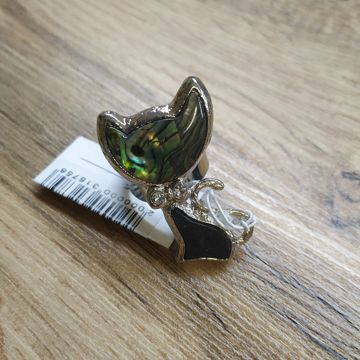 Кольцо разъемное Кошка, перламутр гелиотис, 23x38 мм