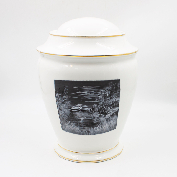 Урна для праха фарфор "Роспись" белая