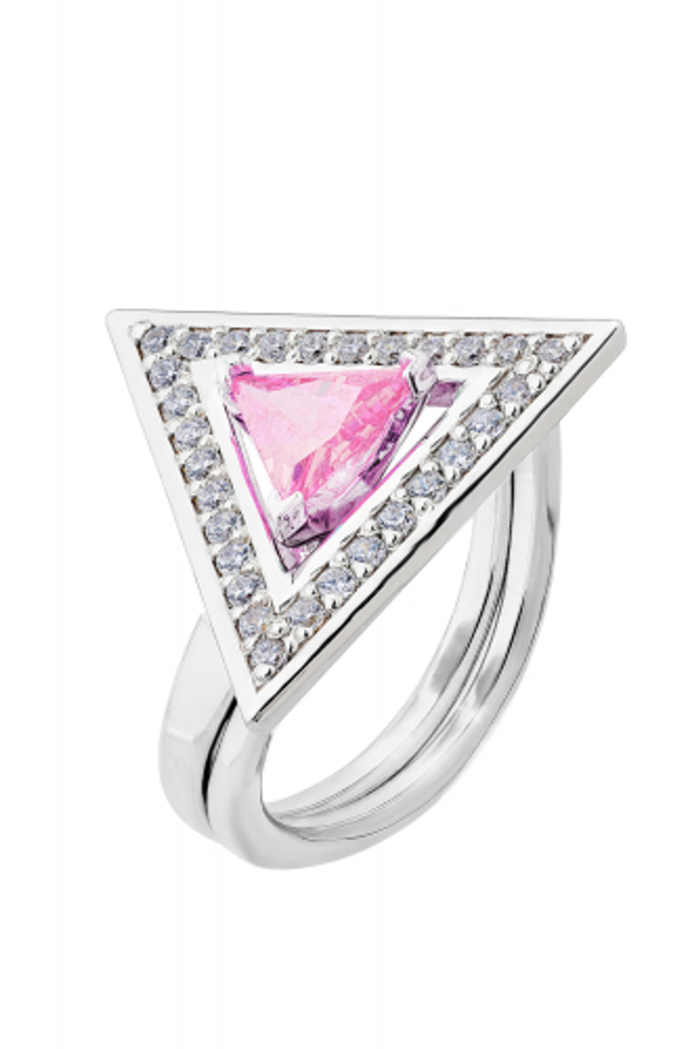 Кольцо сборное из серебра со вставками из розового и бесцветных фианитов