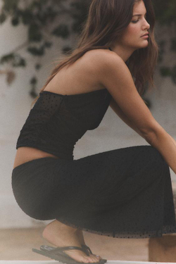 ZARA ТОП С ГОРЛОВИНОЙ ХАЛТЕР И УЗОРОМ PLUMETI, ЧЕРНЫЙ