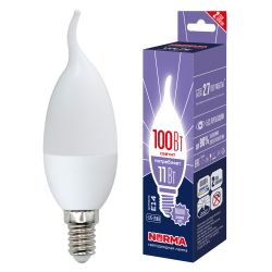 LED-CW37-11W-6500K-E14-FR-NR Лампа светодиодная. Форма свеча на ветру. матовая. Серия Norma. Дневной белый свет 6500K. Картон. ТМ Volpe