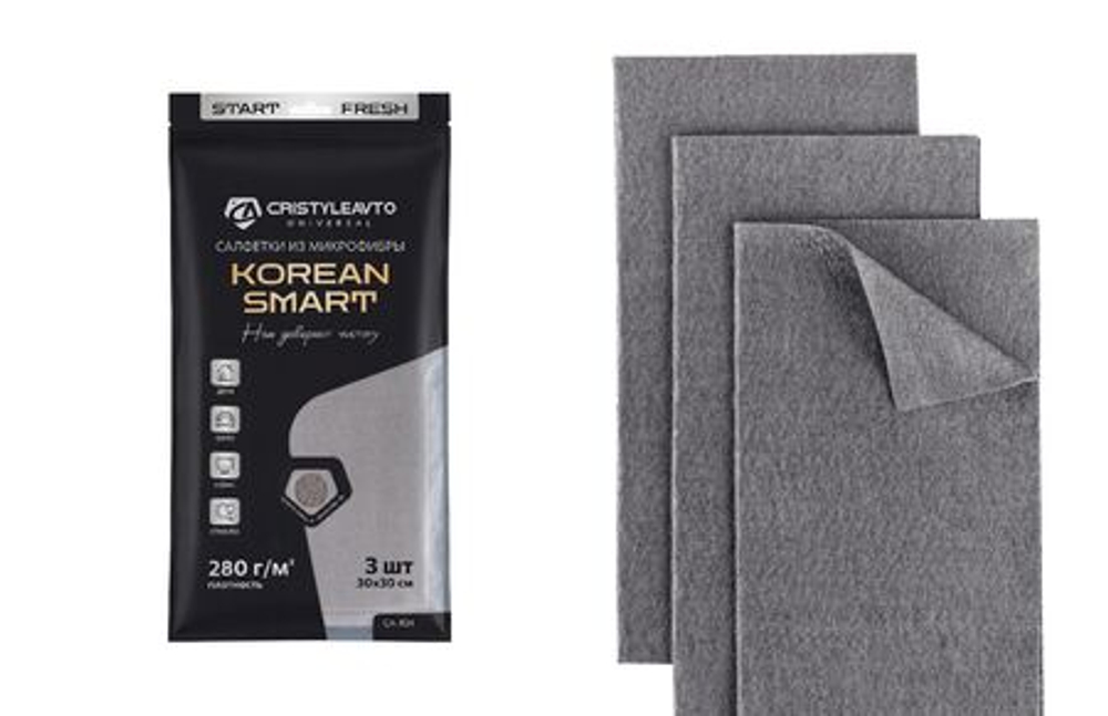 Салфетка-варежка микрофибра  "CRISTYLEAVTO" CA-824 Korean Smart (уп3шт) 30*30см   24342