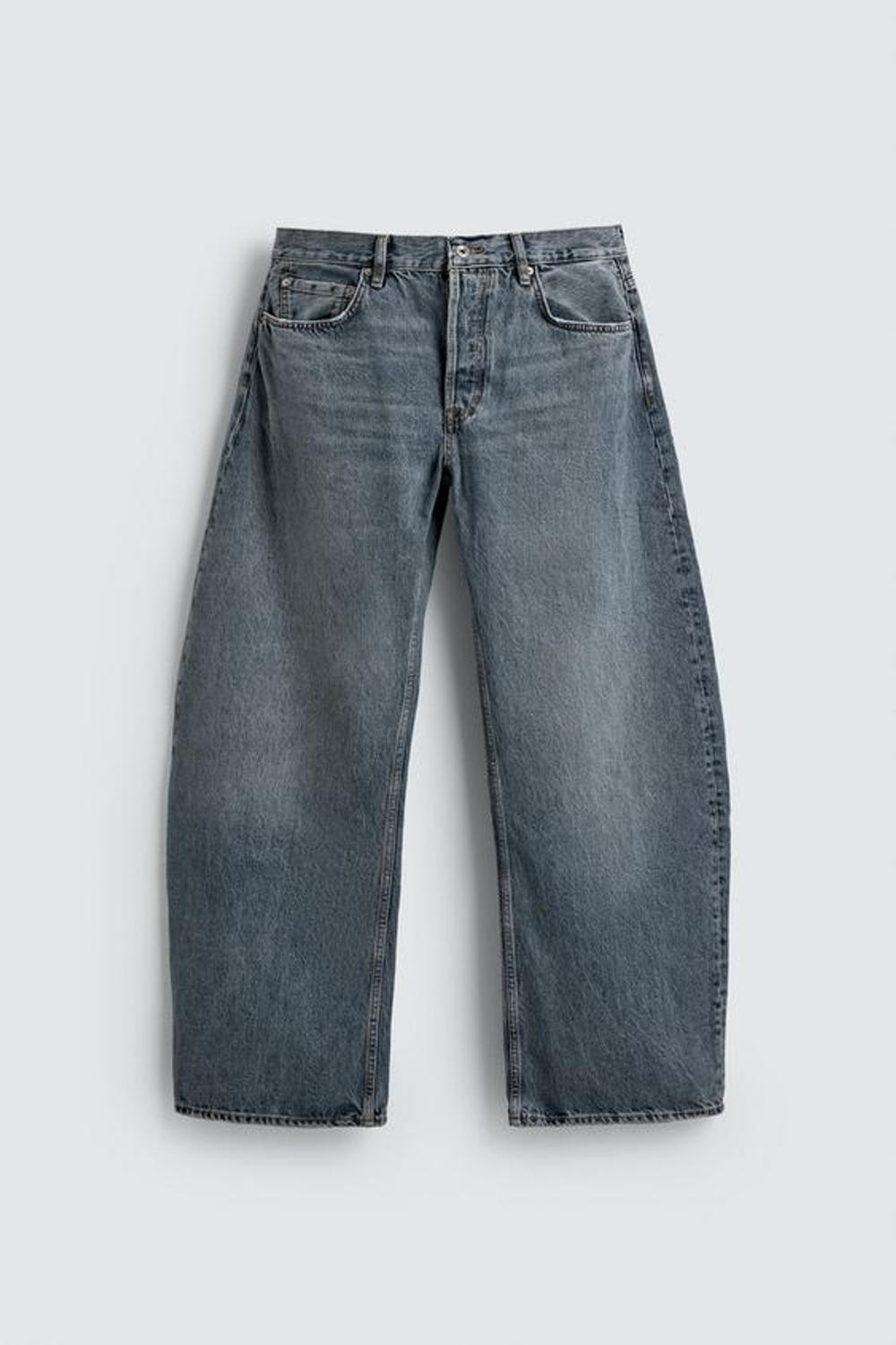ZARA ДЖИНСЫ BARREL FIT, ЛИНЯЛЫЙ СИНИЙ