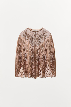 ZARA ТОП-НАКИДКА GEORGETTE С ВЫШИВКОЙ, РОЗОВАТЫЙ