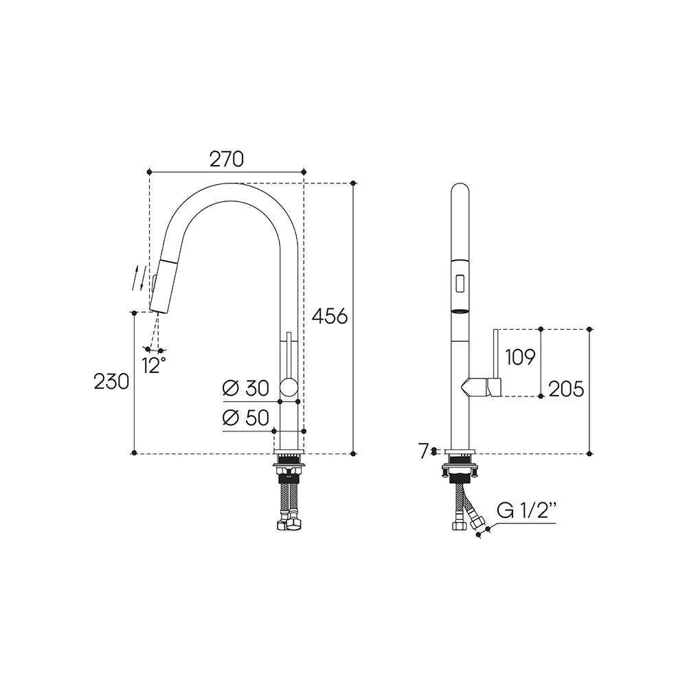 Смеситель для кухни Aqueduto ASSISTENTE ASI0200 с вытяжным изливом, 2 типа струй, хром