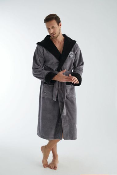 Халат мужской с капюшоном 1345 серый Nusa Турция