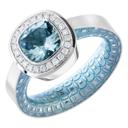 Кольцо с Аквамарином и Бриллиантами, Эмаль, R0176-52/14