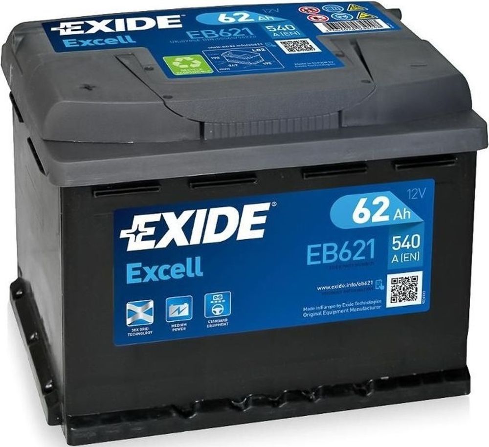 Exide Excell 6СТ- 62 ( EB621 / EB620 ) аккумулятор по цене 10047 руб в Нижнем  Новгороде: купить аккумулятор недорого в магазине Батарейка-НН