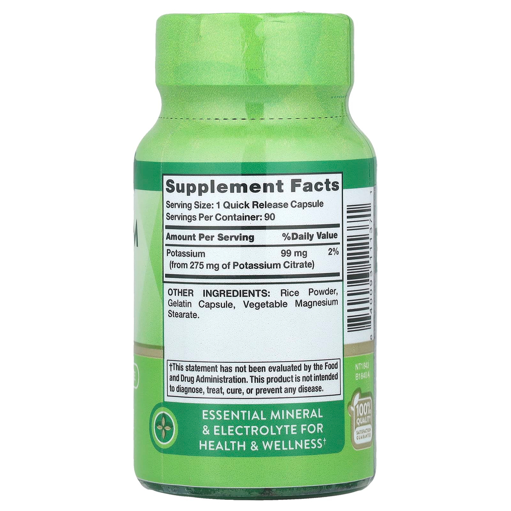 Nature's Truth, Цитрат калия, 275 мг, 90 капсул с быстрым высвобождением