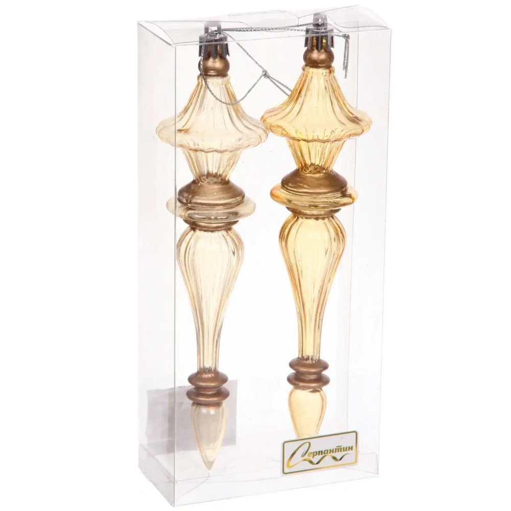 Елочные украшения «Изящные переливы» 4.5*4.5*19 см (набор 2 шт), Золотой