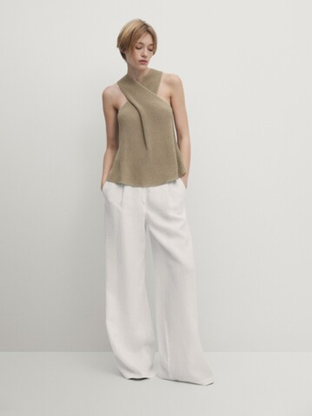 Massimo Dutti Плиссированные брюки, кремовый