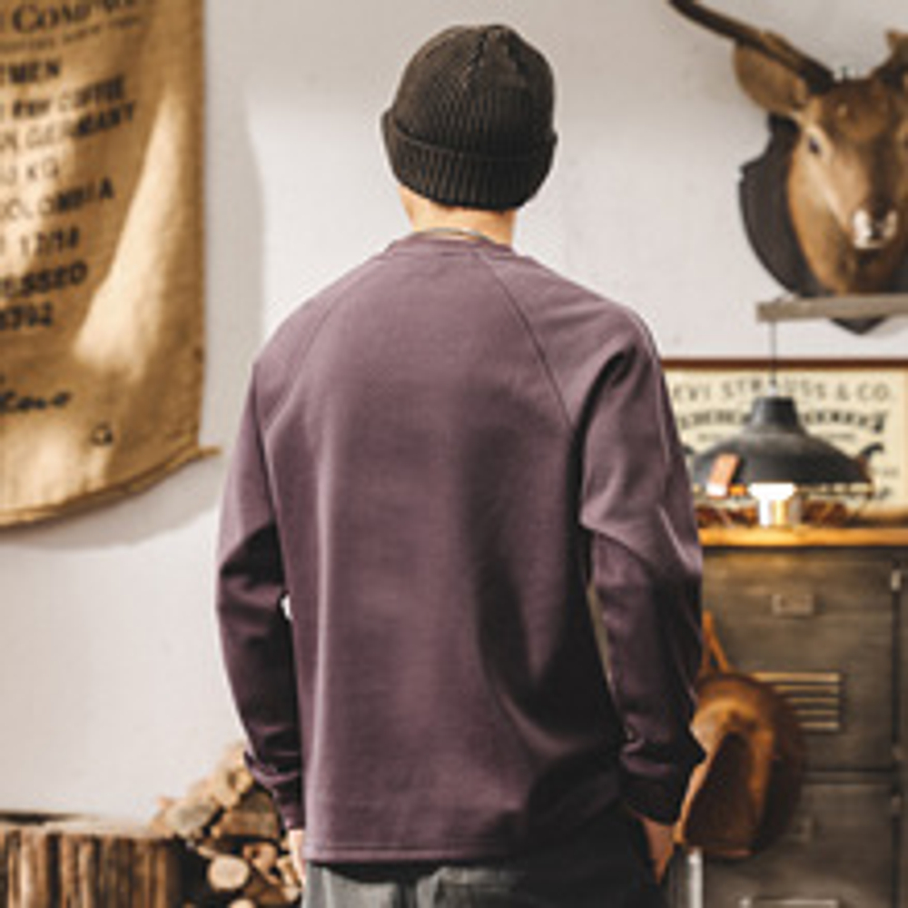 Мужская футболка в американском ретро-стиле, плотная (300 г), с длинным рукавом, новая модель осень, свитшот с круглым вырезом, свободный крой, для весны и осени.