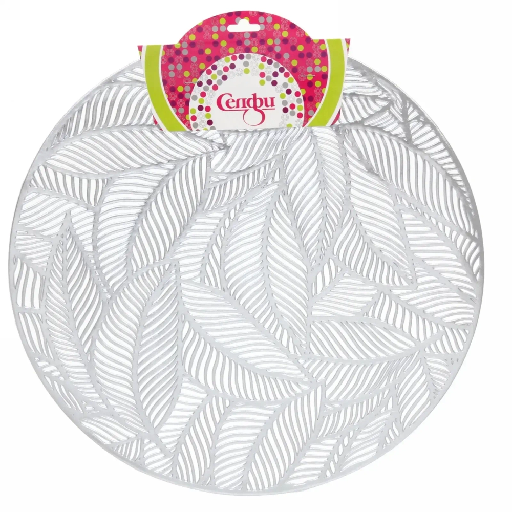 Салфетка плетеная 38см «Листья» серебро