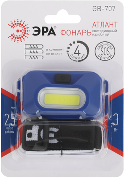 Фонарь ЭРА GB-707 налобный батареечный, 3 режима, 5 Вт, COB, 3хААА