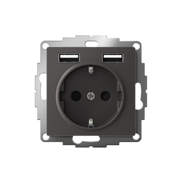 Розетка AtlasDesign 16А с 2-мя заряд. устройствами USB тип A+A 5В/2.4А 2х5В/1.2А механизм базальт SE ATN001430