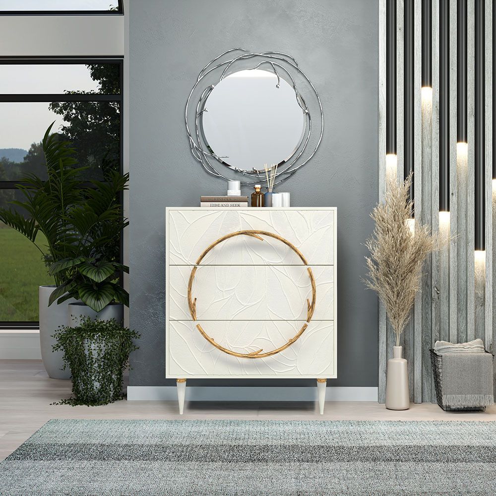 Комод Арт Колор leaves Классик Голд с 3 ящиками Белый опал