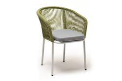 "Марсель" стул плетеный из роупа, каркас алюминий светло-серый (RAL7035) муар, роуп салатовый меланж круглый, ткань светло-серая