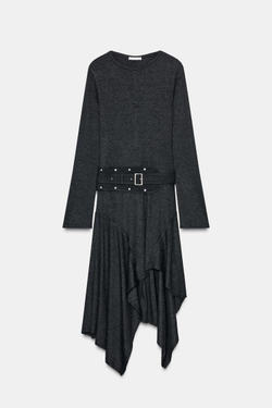 ZARA ПЛАТЬЕ МИДИ АСИММЕТРИЧНОГО КРОЯ, СЕРЫЙ