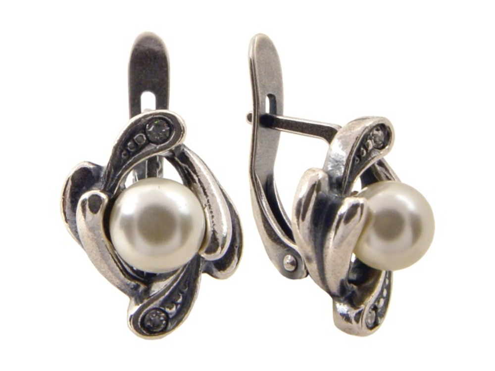 "Фрой" серьги в серебряном покрытии из коллекции "Жемчужная" от Jenavi с английским замком