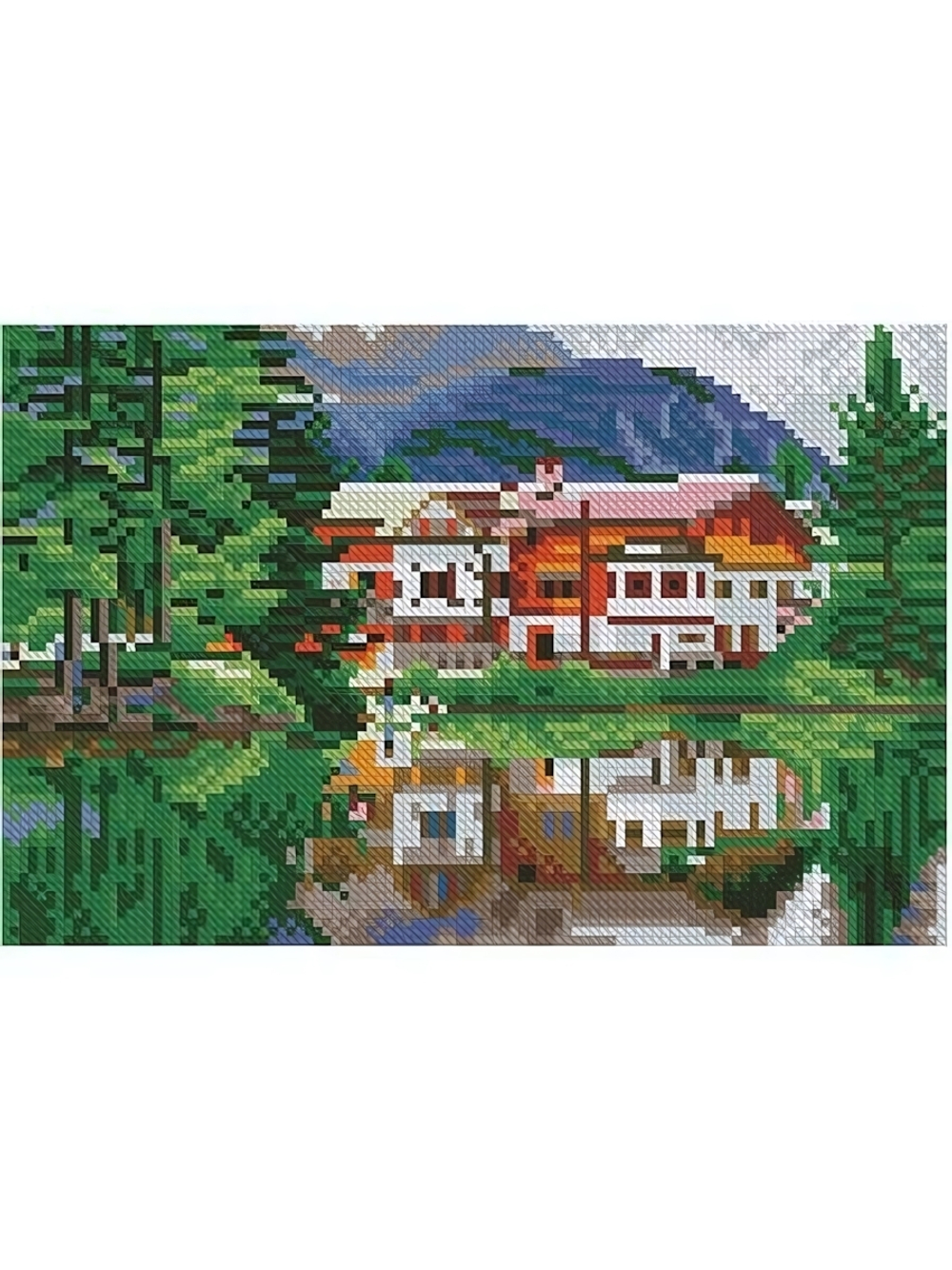 Алмазная мозаика 22х32см. "Дом у ночного озера" с полн.заполнен.на подрам.30цв. (Арт. НД-8548)