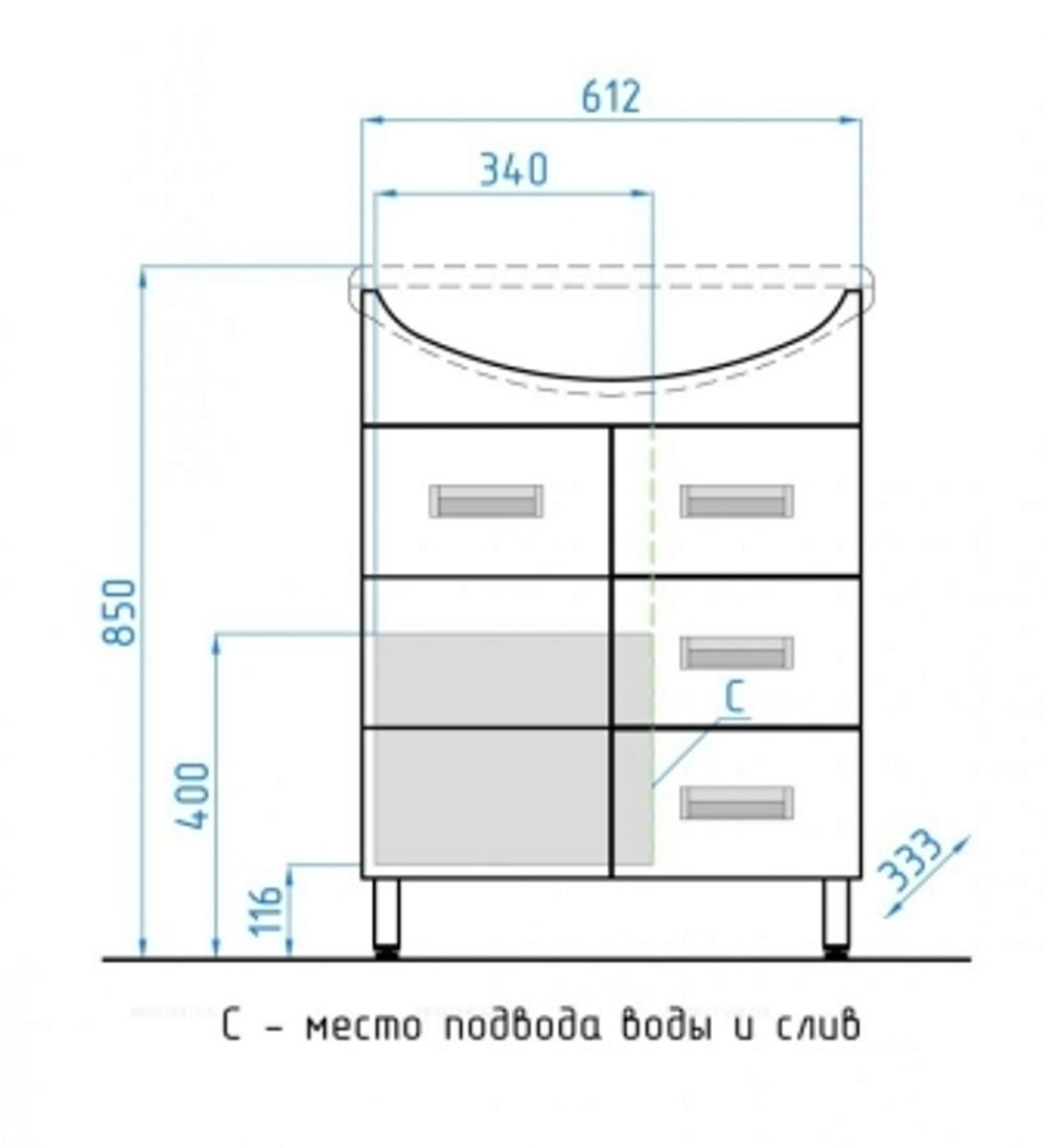 Тумба с раковиной Style Line Ирис 65 (3 ящ.) под умывальник Стелла 65