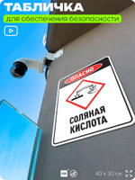 Табличка для обеспечения безопасности "Опасно соляная кислота", для производства, предприятия, организаций, 40х30 см, Silver Plane x Айдентика Технолоджи