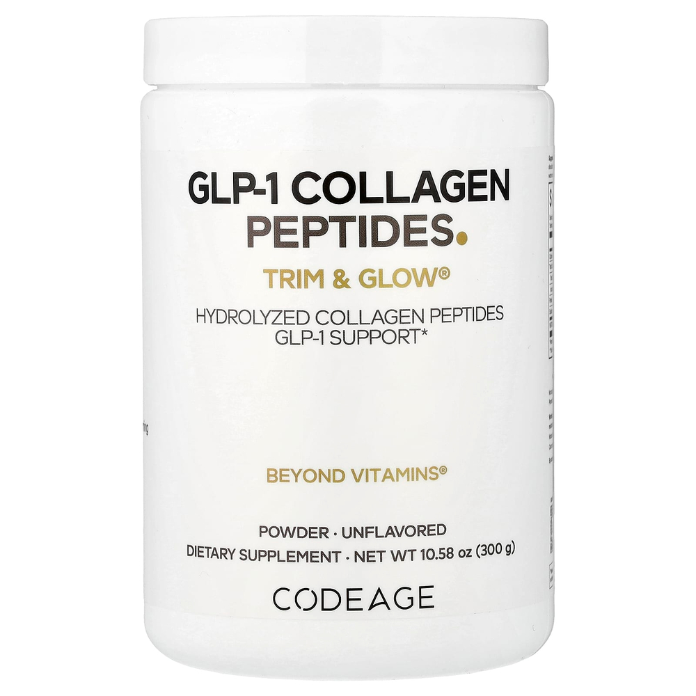 Codeage, Порошок из пептидов коллагена GLP-1, Trim & Glow®, без добавок, 300 г (10,58 унции)