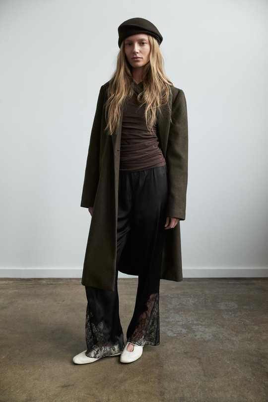 ZARA БАЗОВОЕ ПАЛЬТО ИЗ МЯГКОЙ ТКАНИ, КОРИЧНЕВЫЙ МЕЛАНЖ