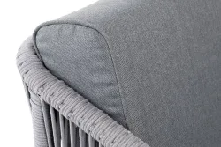 "Канны" кресло плетеное из роупа, каркас алюминий белый муар, роуп светло-серый круглый, ткань серая 017