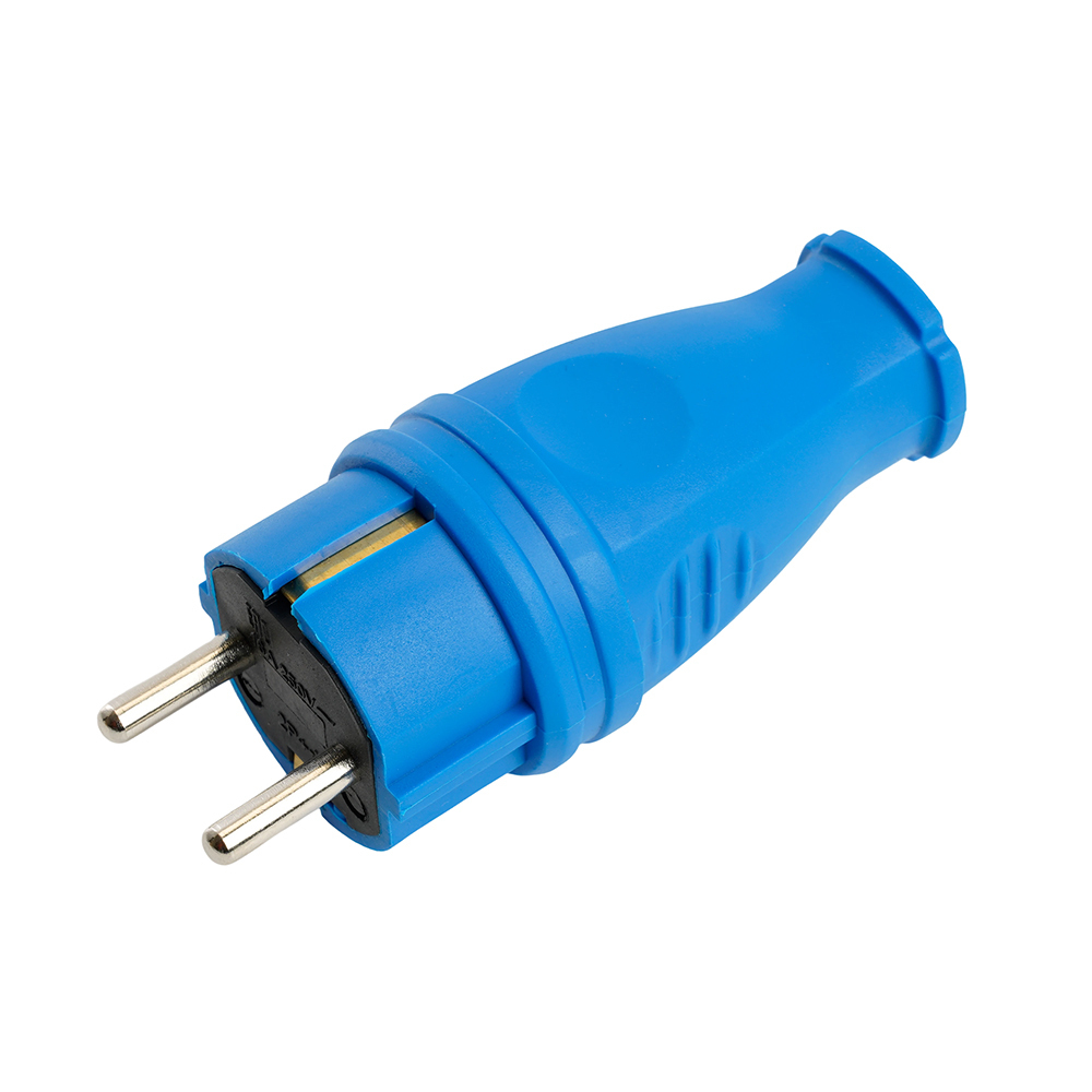 Вилка прямая с/з, STEKKER, RPG16-21-441 , каучук 250В, 16A, IP44, синий 39161