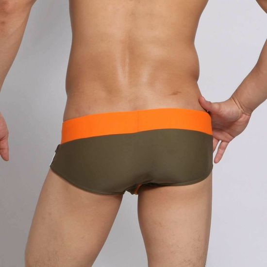 Мужские плавки брифы горчичные с оранжевым поясом SEOBEAN Mustard Swimsuit