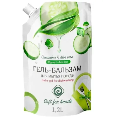Гель-бальзам для мытья посуды огурец и алоэ вера дой-пак 1200 мл