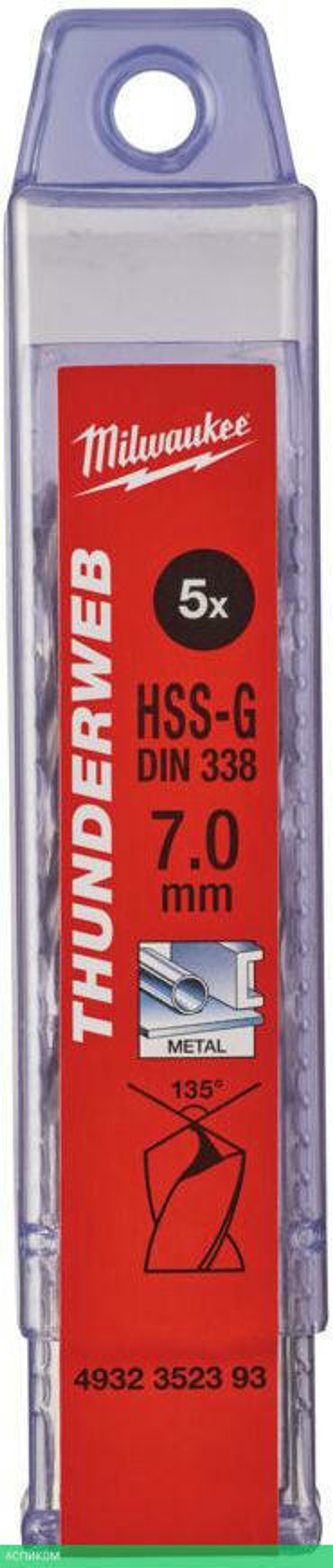 Сверло по металлу Milwaukee Thunderweb HSS-G 7x109мм 5шт (4932352393)