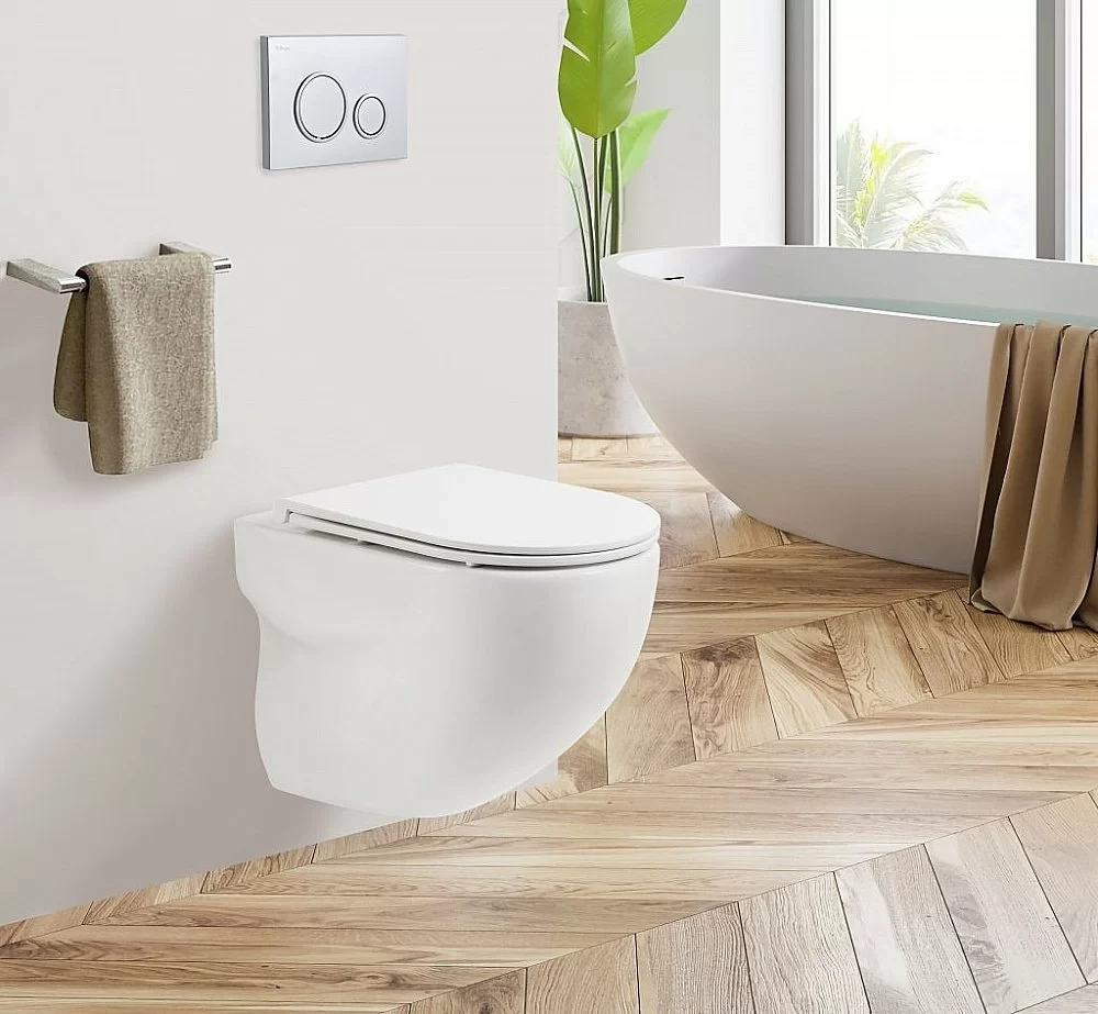 Унитаз подвесной BelBagno ONDA BB066CHR безободковый, с крышкой микролифт, с инсталляцией и кнопкой хром