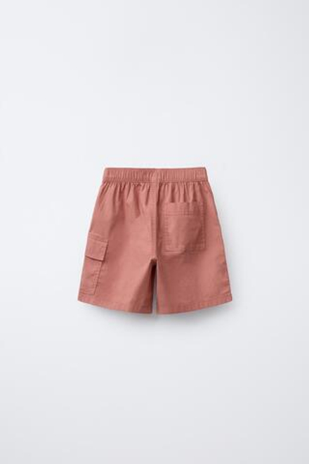 ZARA ШОРТЫ КАРГО ИЗ ПОПЛИНА, КОРАЛЛОВО-КРАСНЫЙ