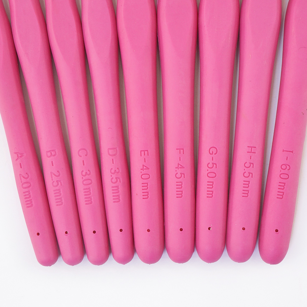 Набор крючков, вязальных, с пластиковой ручкой, Hemline, 15 см, 9 шт, цвет розовый