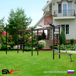 Уличная шведская стенка Sv Sport рукоход х 2 с комплектом турник прямой У52522.1К (Турник/Брусья/Скамья/Гнездо 100см/Щит баскет)