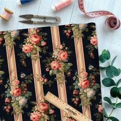 Ткань премиум шифон букеты на полосках