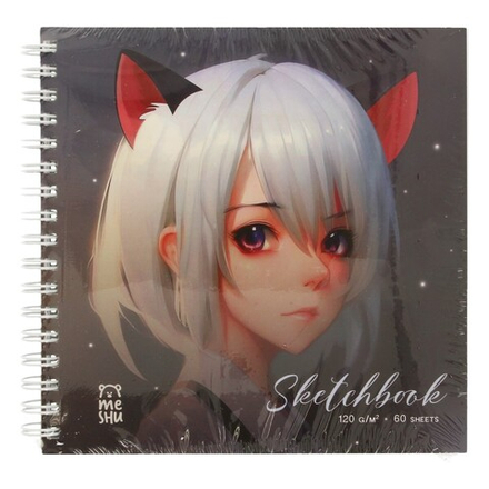 Скетчбук 60л., 150*150 MESHU "Neko", на гребне, выб. лак, soft-touch, 120г/м2