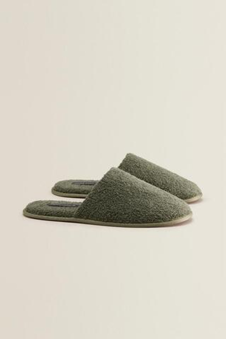 ZARA HOME ТАПОЧКИ ИЗ МАХРОВОЙ ТКАНИ, ХАКИ